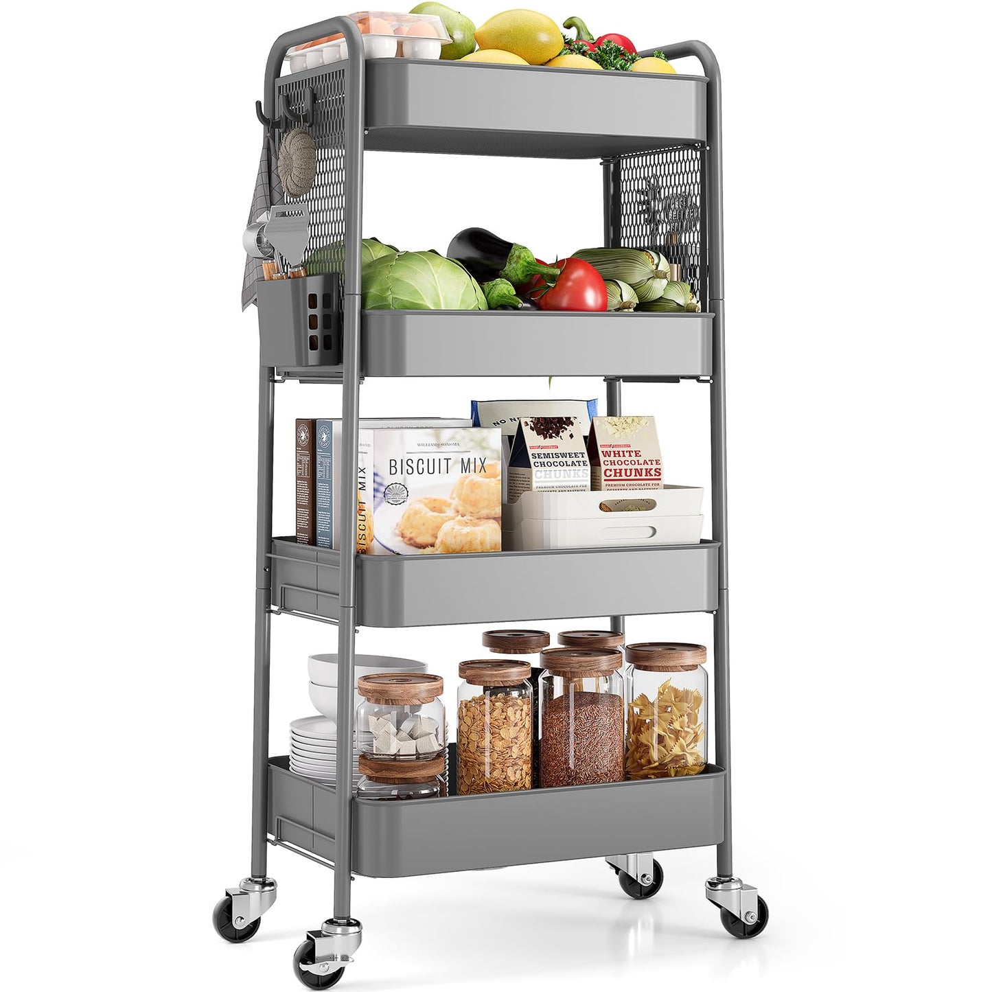 Urackify 4 Tier Storage Trolley on Wheels, Grey
