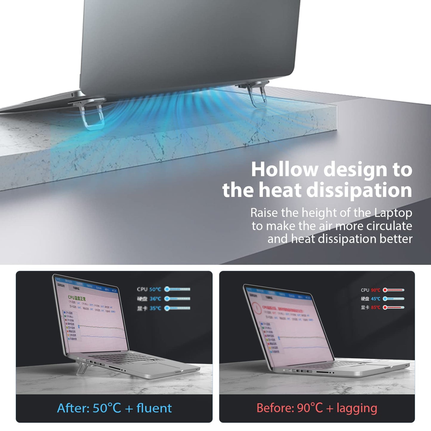 Nillkin Portable Laptop Stand with 3 Adjustable Angles, Flip Keyboard Riser Feet for Most Keyboards, Computer Keyboard Stand for Desktop, MacBook