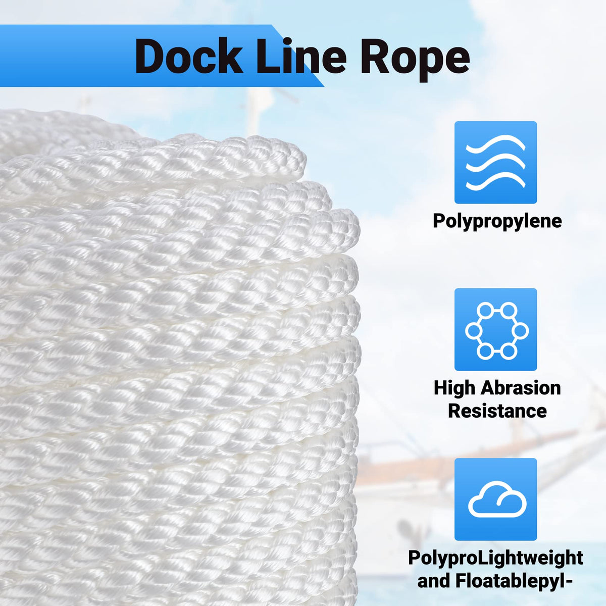 CarBole Nylon Mooring Rope, Multi-functional Dock Line Rope 12mm*61m for Survival | Boating | Sports | Camping | Sailing | Hiking (White) (5850LB)