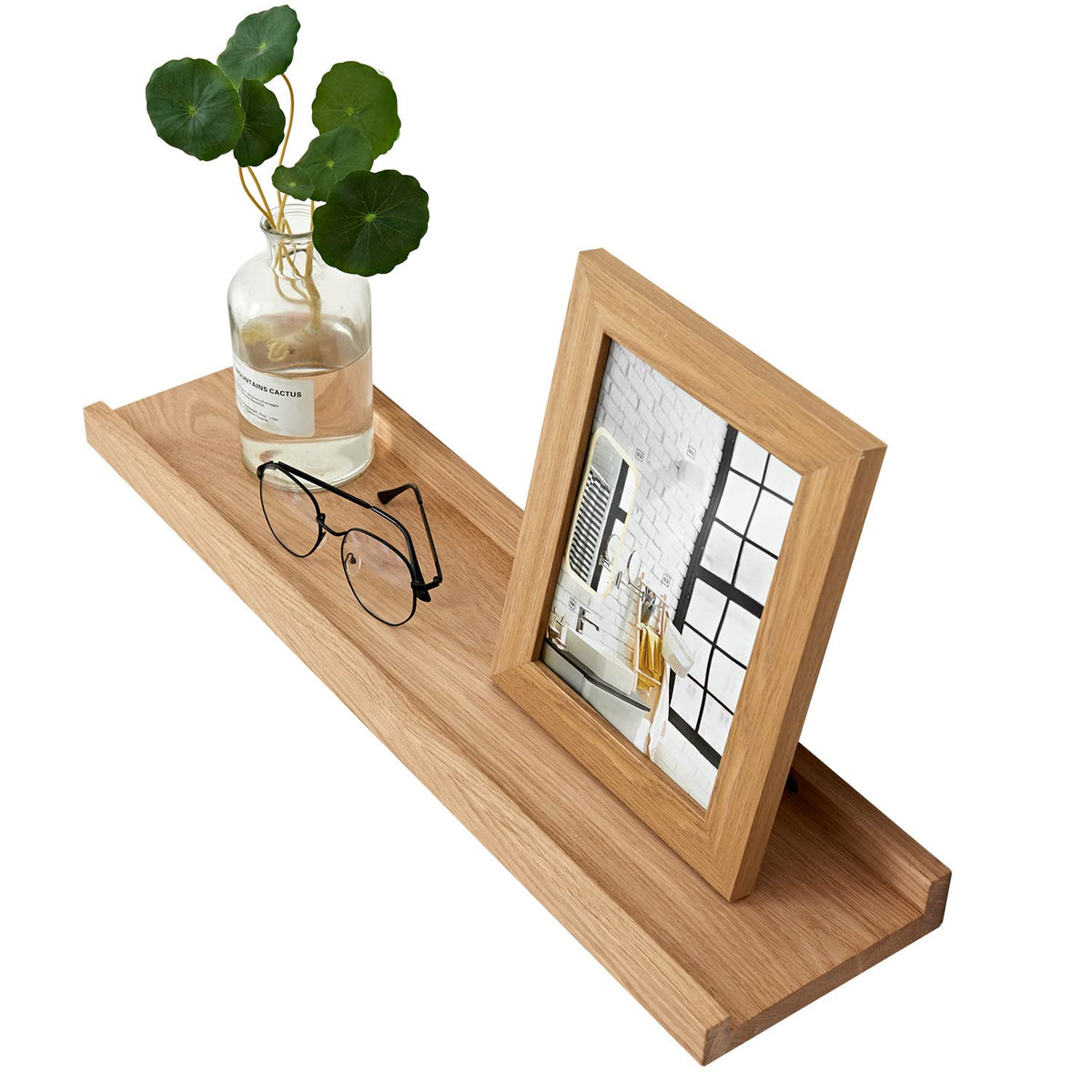 OAKERLAND Wooden Floating Shelves for Wall, 24 inch Solid Oak Picture Ledge Shelf Wall Mounted Oak Display Shelf for Home,Office,Bedroom,Living