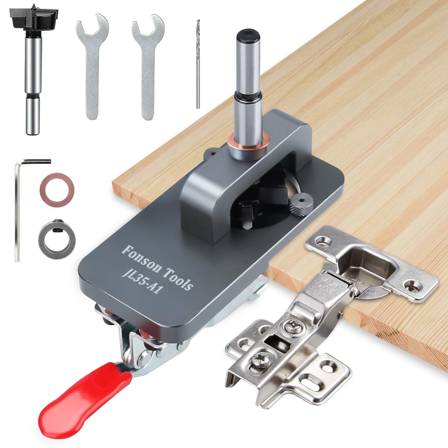 35mm Concealed Hinge Jig, Cabinet Door Hinge Jig, Accurate Hinge Drilling Jig Hole Guide Locator, Aluminum Alloy Household Woodworking Tools for Door