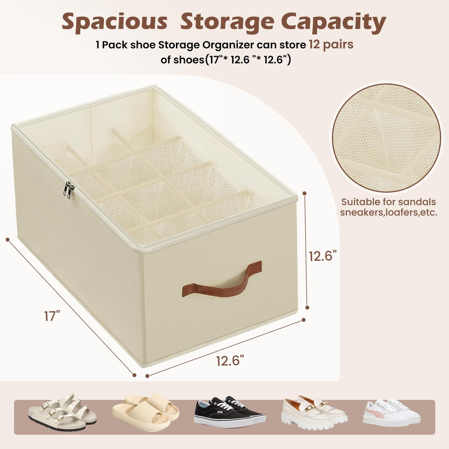 XiflLife Shoe Organizer for ClosetFits 12 Pairs, Beige