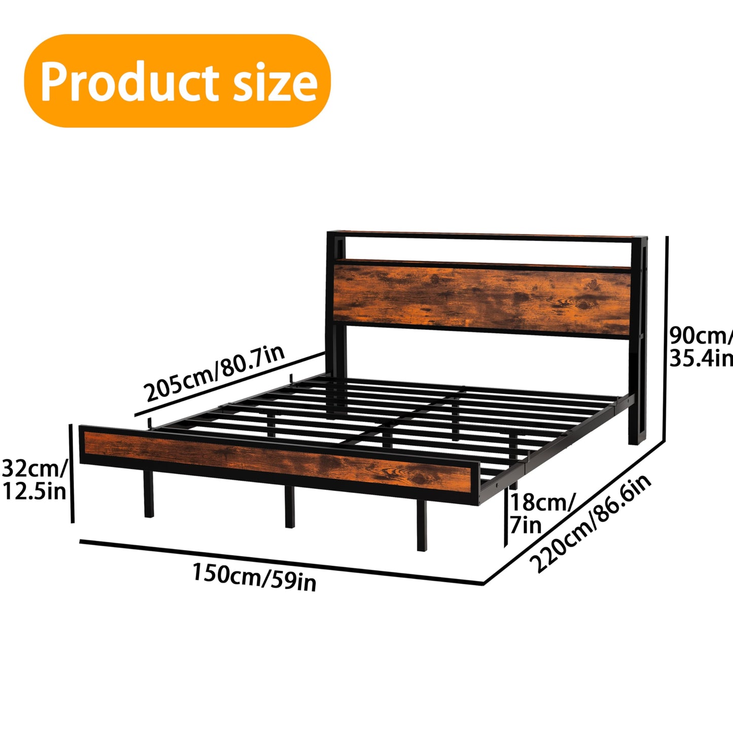 JELUTE Floating Bed Frame King Size, Black
