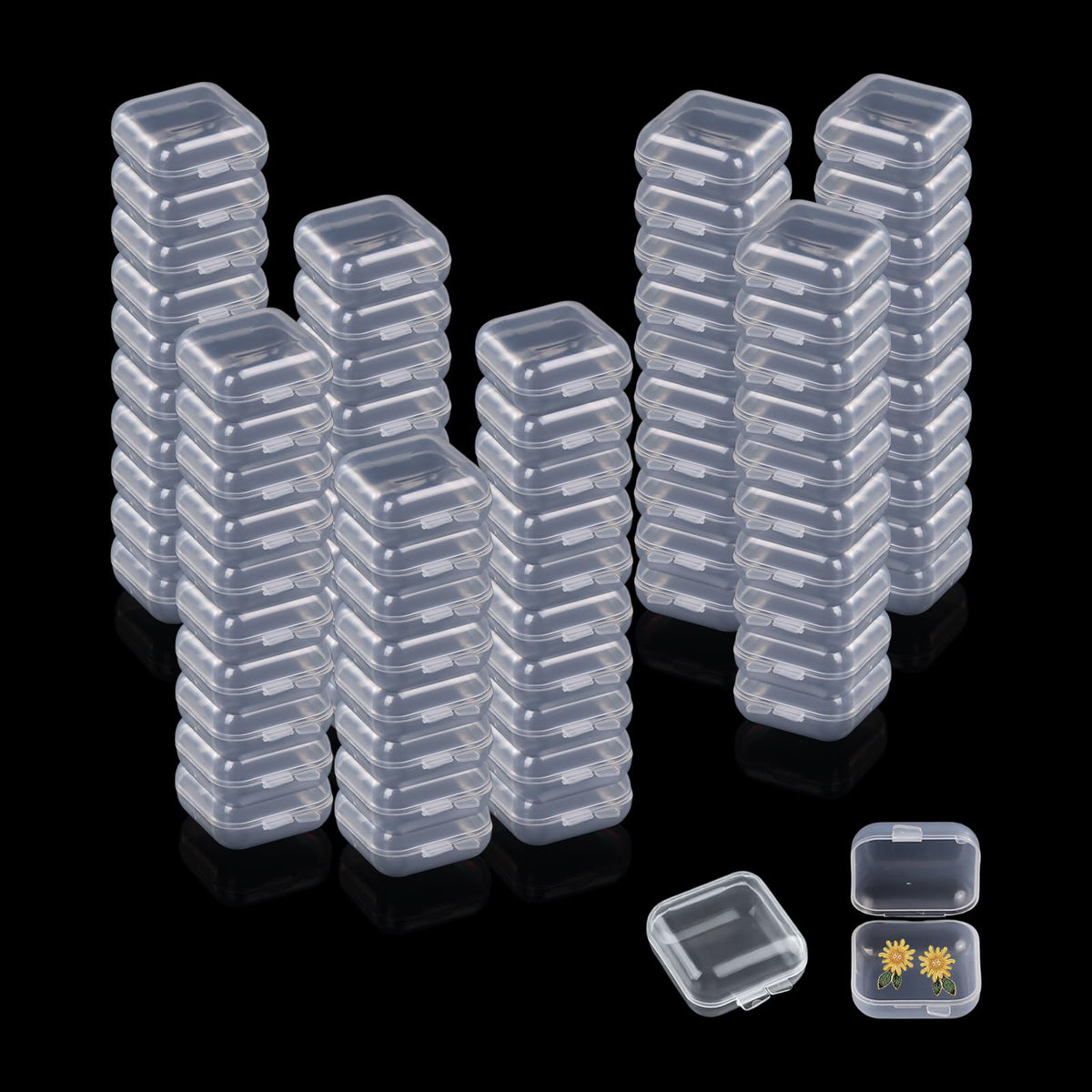 Sgphrzlt 80 PCS Small Clear Jewelry Containers, Mini Transparent Bead Storage Box with Hinged Lids, Stackable Trinket Holder Case for Small Items