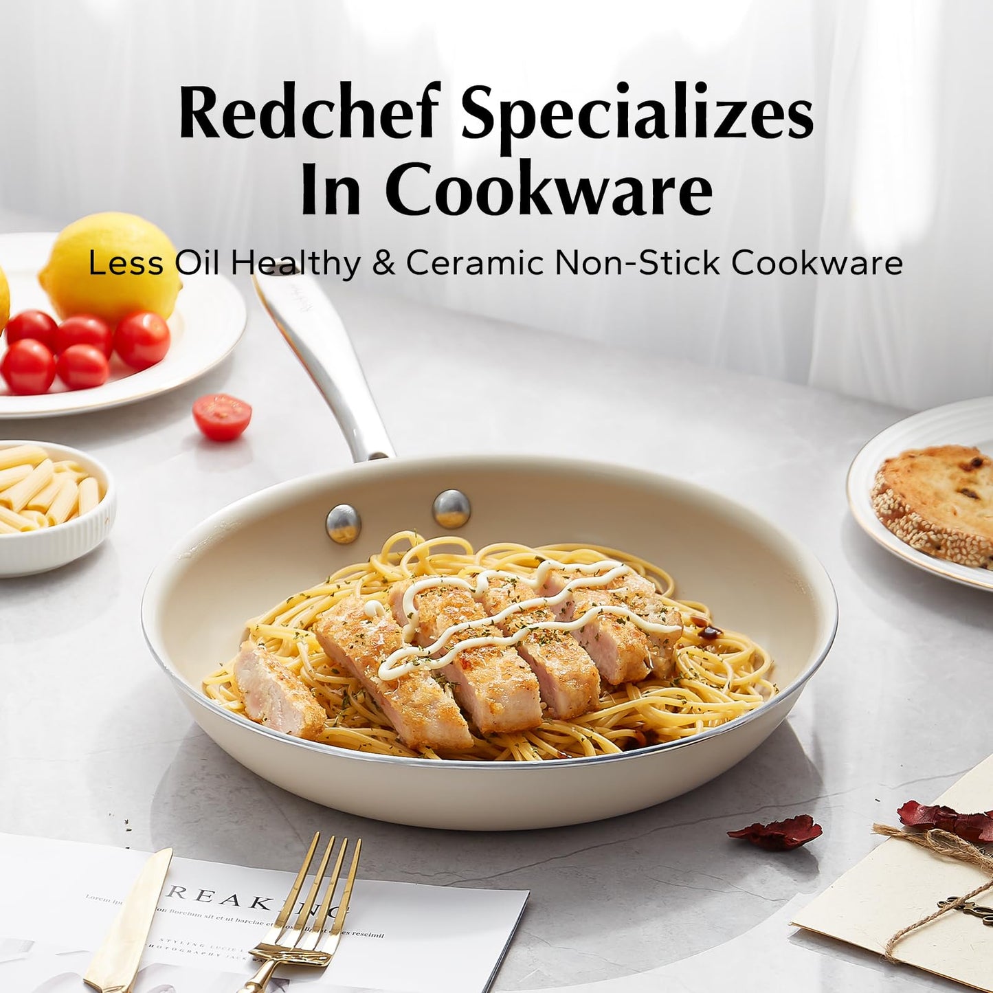 Redchef Ceramic Non Stick Egg Pans 20cm, Nonstick Frying Pan Skillet, 8 inch Cooking Pan Non Toxic with Stay Cool Handle for Induction, PTFE & PFAS &