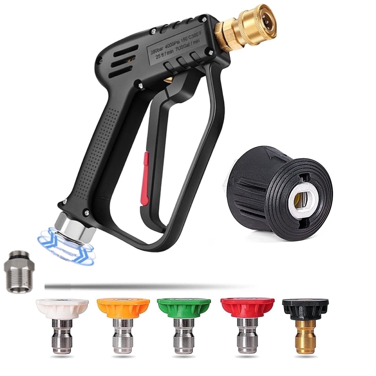 YUET High Pressure Washer Gun 360 Swivel Handle with 5 Water Nozzle Tip,Water Wash Cleaner for Car Cleaning Kit(M22 14MM Fitting Hose Connector & 1/4"