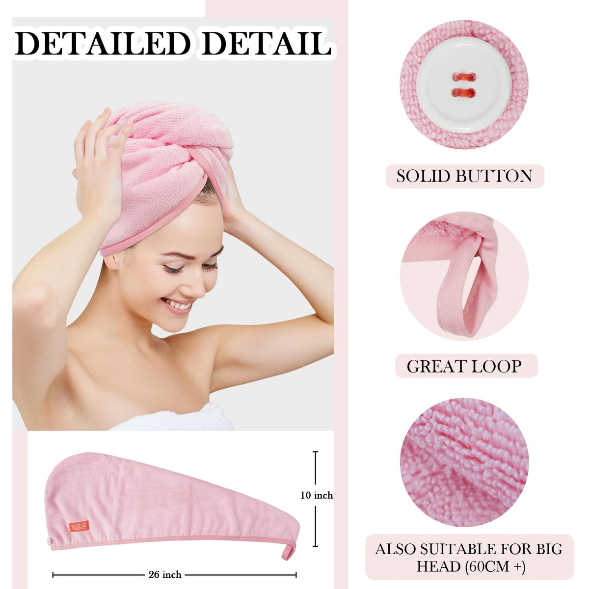 YoulerTex Microfiber Hair Towel Wrap for Women, 2 Pack 10 inch X 26 inch, Super Absorbent Quick Dry Hair Turban For Drying Curly, Long & Thick Hair