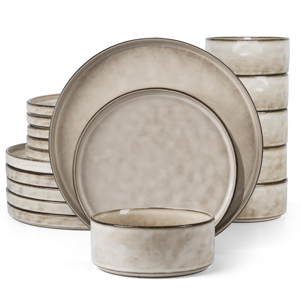 Homikit Dinner Sets for 6 People, 18-Piece Dinnerware Reactive Glaze Stoneware Set, Round Plates and Bowls for Home Kitchen, Chip & Scratch Resistant,