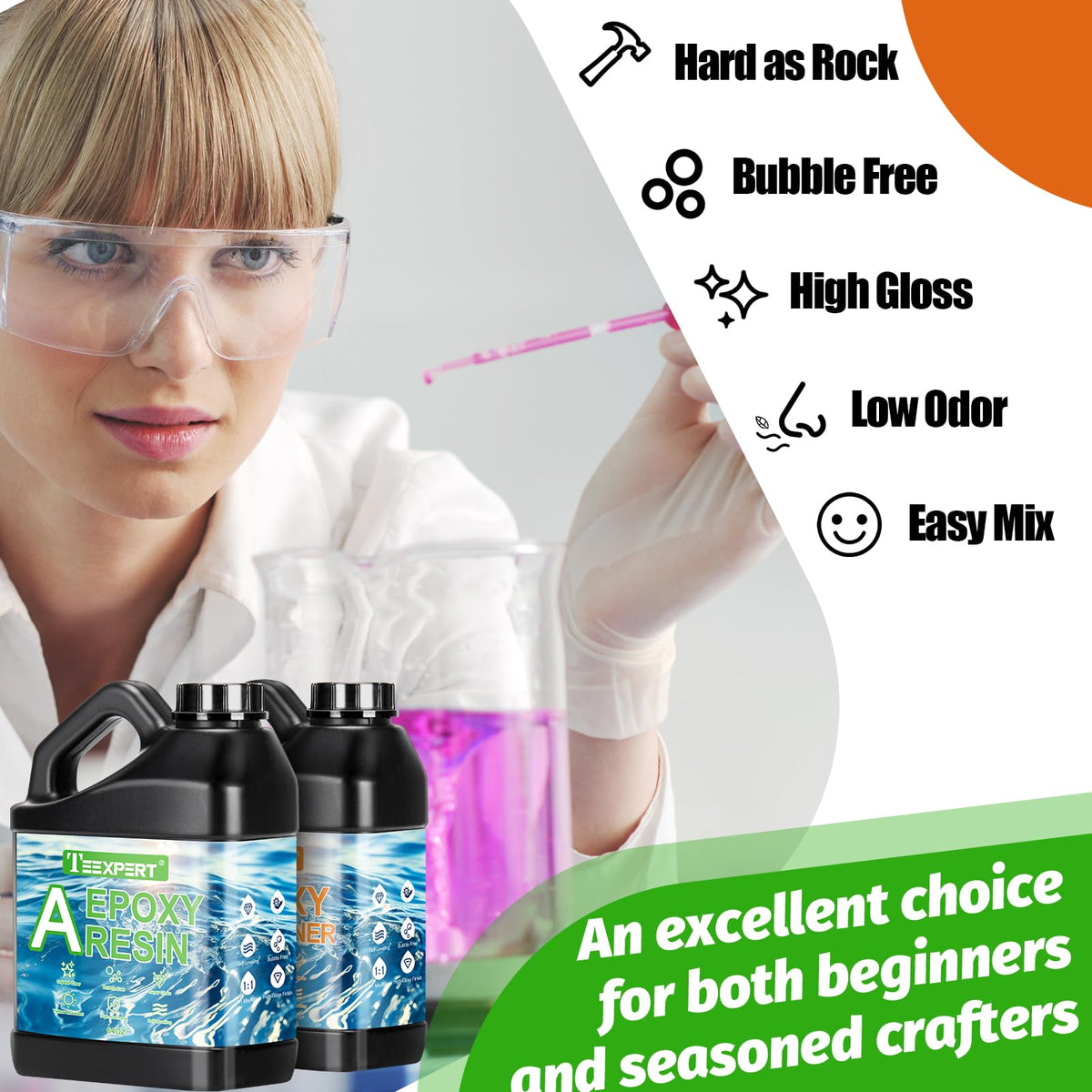 Teexpert 1Gallon High Gloss Epoxy Resin Kit, Upgraded Clear Self-leveling Bubbles-Free Resin Epoxy, 1:1 Mix Casting and Coating Resin for Jewelry,