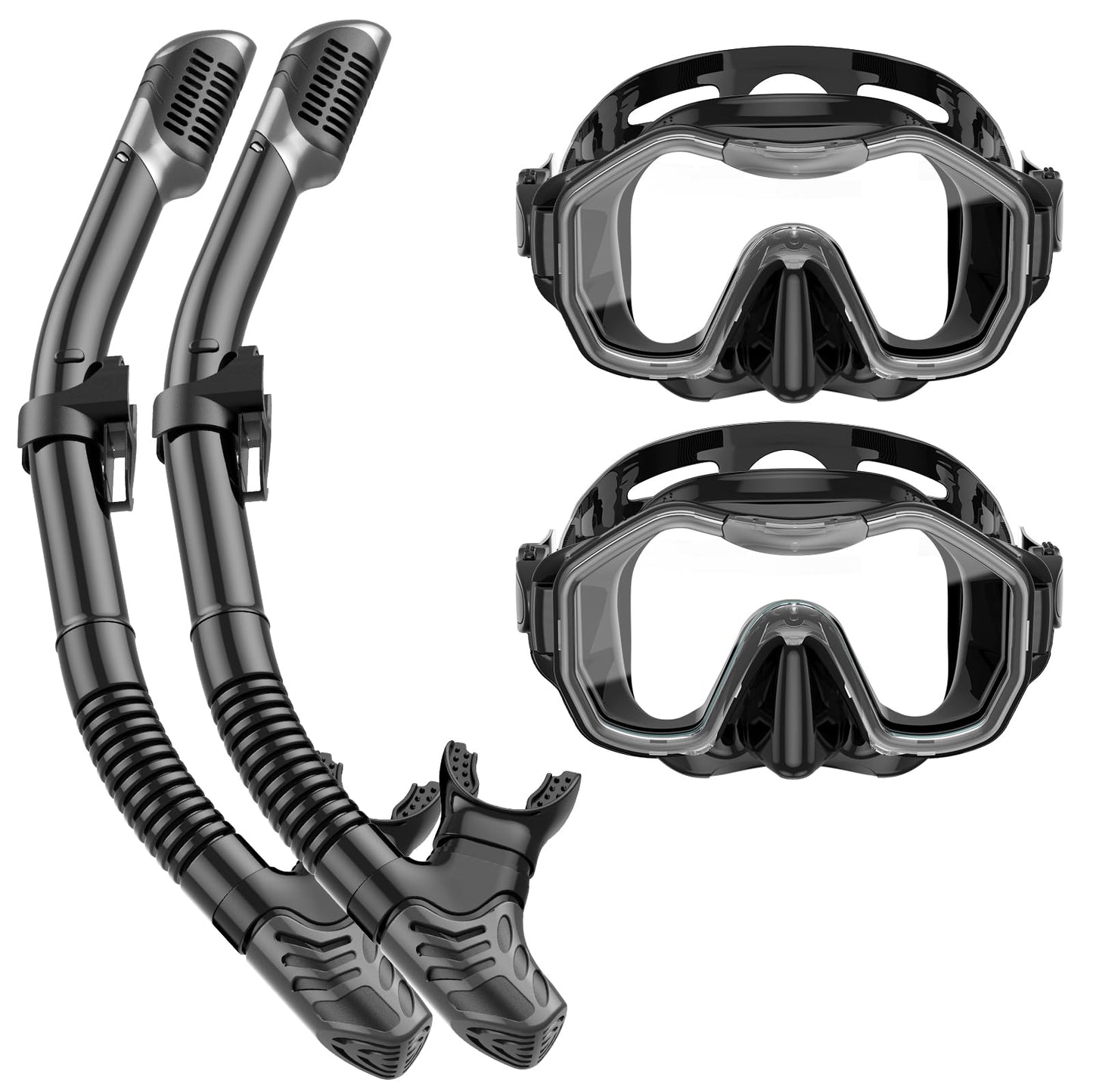 Lealinga Snorkel Set Adults 2Pack, Snorkel Mask Anti-Fog Panoramic View Diving Mask Dry Top Snorkel Kit with Travel Bag Diving Set for Snorkeling