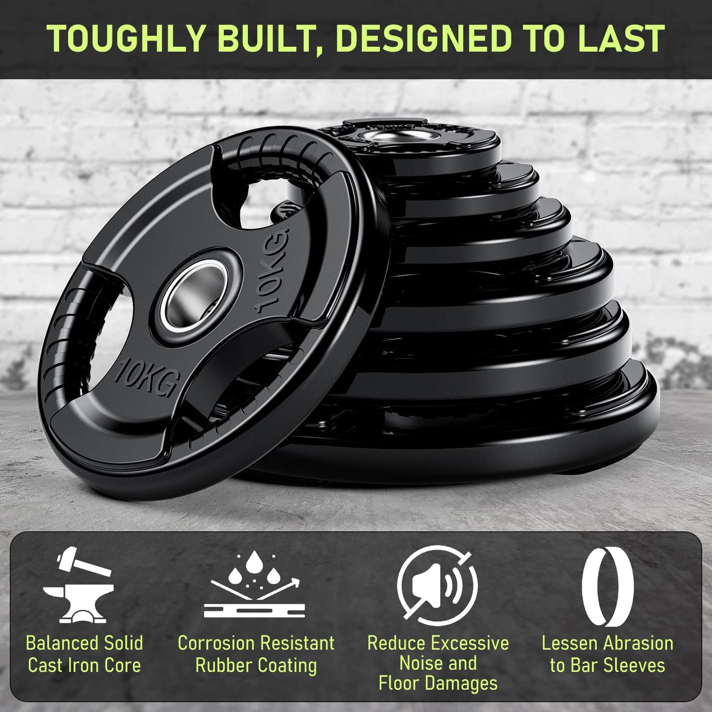 PhysKcal 1.25kg, 2.5kg, 5kg Olympic Weight Plates Set, 2 inch Rubber Coated Cast Iron Plates, Bumper Plates Steel Insert Strength Training for EZ Curl