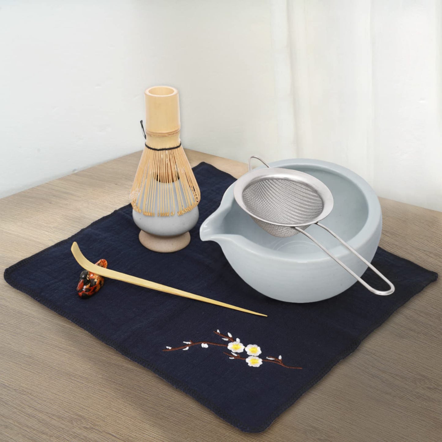 Artcome 9Pcs Japanese Matcha Tea Set, Matcha Bowl with Pouring Spout, Matcha Whisk, Ceramic Whisk Holder, Tea Scoop, Matcha Powder Caddy, Traditional