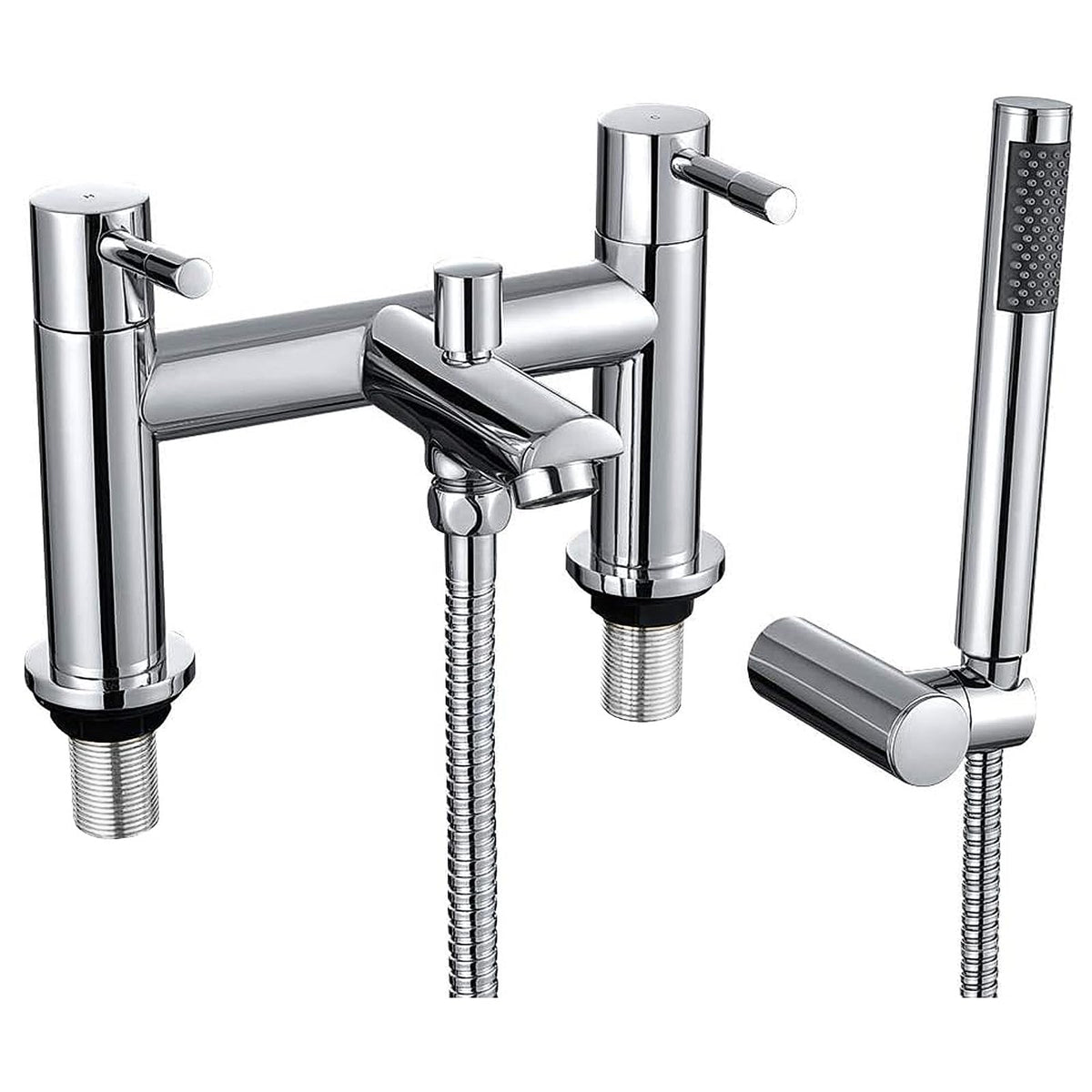 WasserRhythm Bath Mixer Taps with Shower Attachment Bathroom Tub Filler Tap Dual Lever Mixers Mono Monobloc Two Holes Chrome Brass 2 in 1 Bathtub