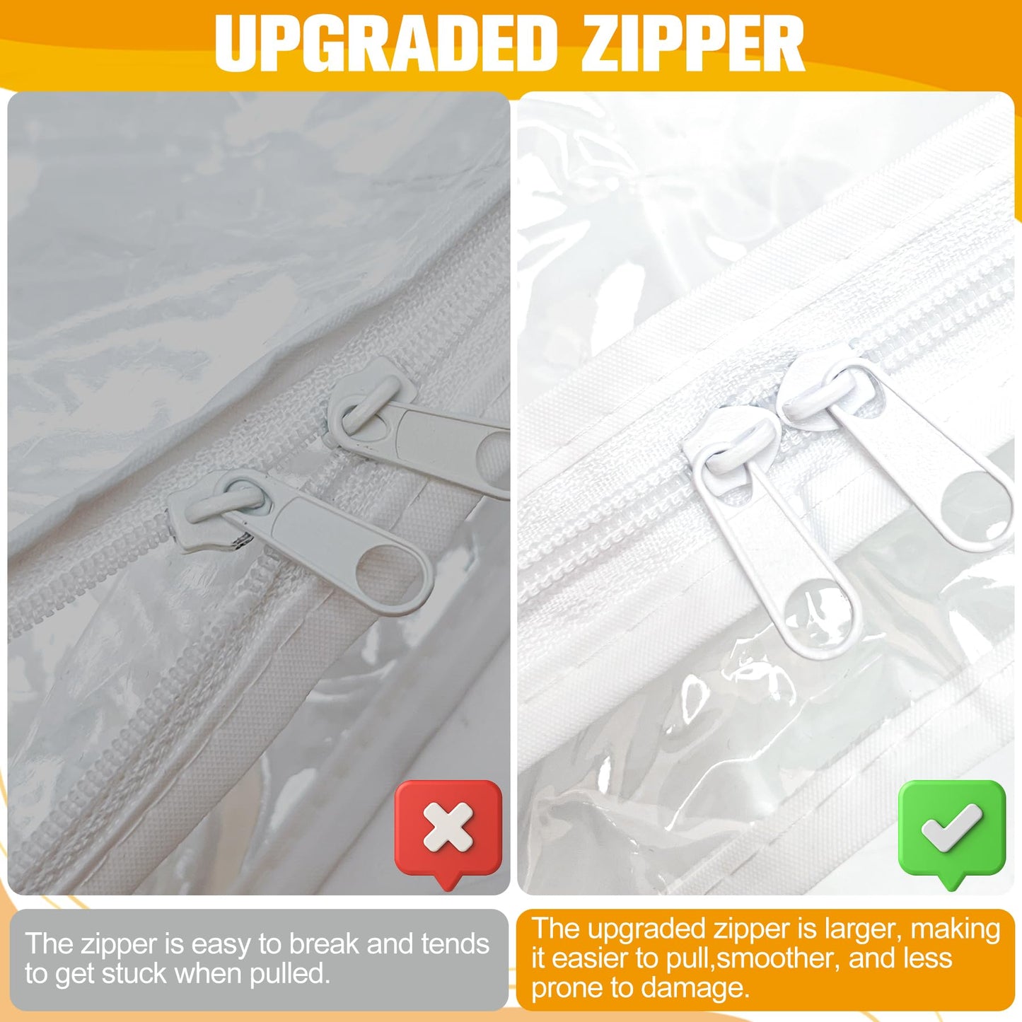 Kikerike Plastic Storage Bags with Easy-Glide Zipper, Pack of 6, Durable Clear Vinyl Zippered Storage Bags for Clothes Sweaters Comforters Blankets