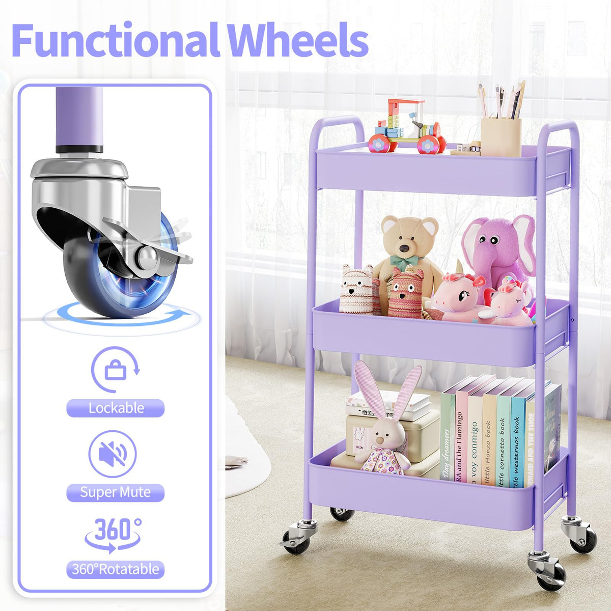 KINGRACK 3 Tier Metal Storage Trolley on Wheels