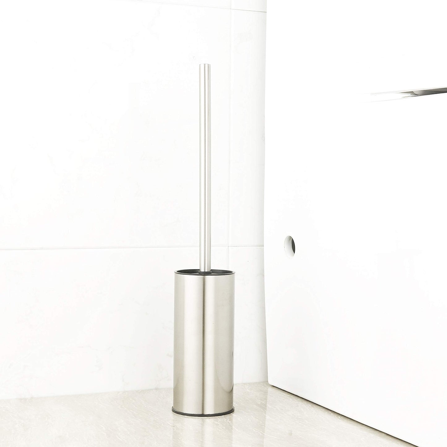 Toilet Brush Holder Brushed Nickel, Stainless Steel 304 Brushed Nickel Round Freestanding Toilet Bowl Brush and Holder for Bathroom