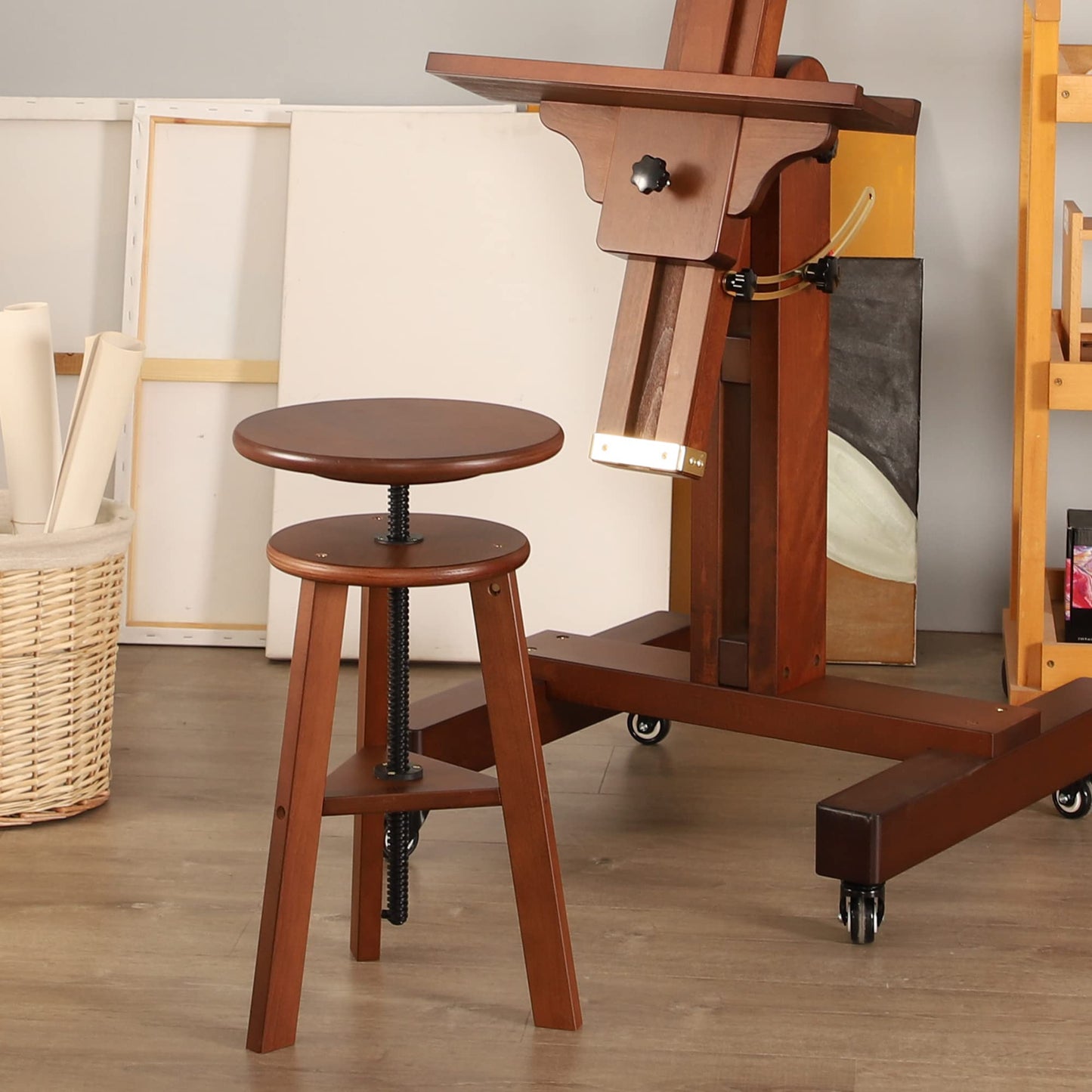 VISWIN Wooden Drafting Stool, 19-26" Adjustable Height, Solid Beech Wood Stool for Studio, Office, Home Kitchen, Bars, Artist Stool Chair for Painting