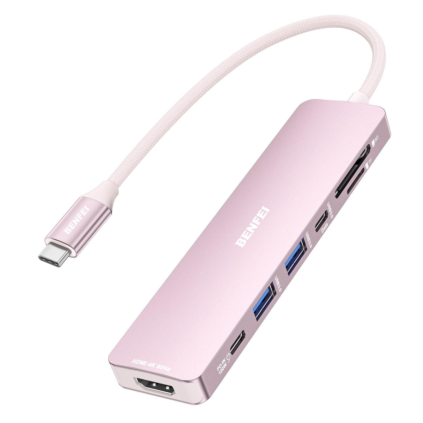 BENFEI 7-in-1 USB C Hub with HDMI(4K@60Hz), 2 USB-A, 1 USB-C Data, 100W Charge, SD/TF Card Reader, Silicone Tangle-Free Cable Compatible with MacBook