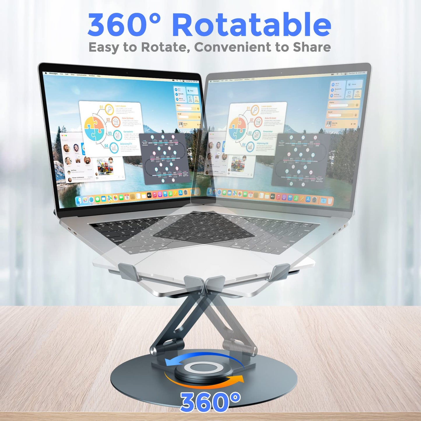 Swivel Laptop Stand for Desk, Adjustable Height Aluminum Computer Stand with 360 Rotating Base, Foldable Ergonomic Riser