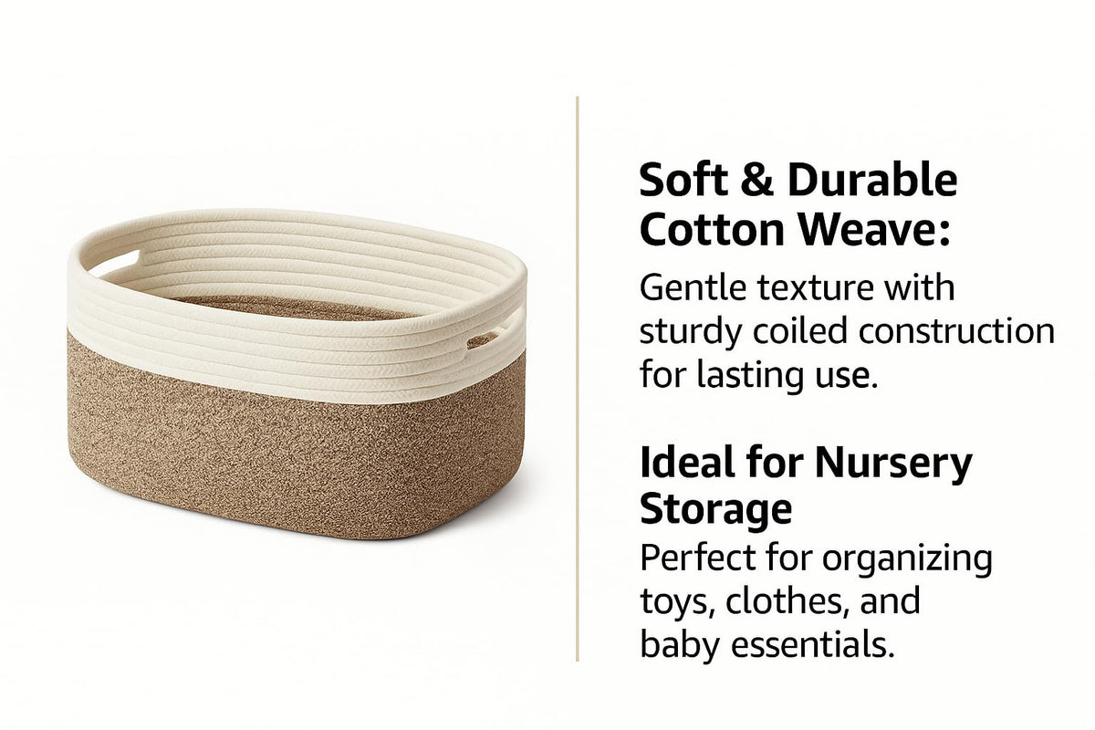 Large Handmade Cotton Rope Storage Basket with Handles - Nordic Style for Home, Toys Nursery Decor, Skin Care & Desktop Organizer