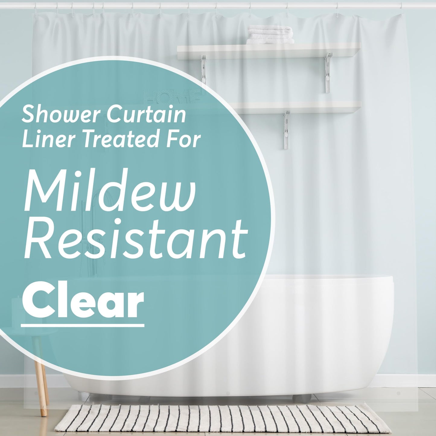 BigFoot Shower Curtain Liner – 72 x 72 PEVA Heavy Duty Shower Curtain with Rustproof Metal Grommet and 3 Magnetic Weights