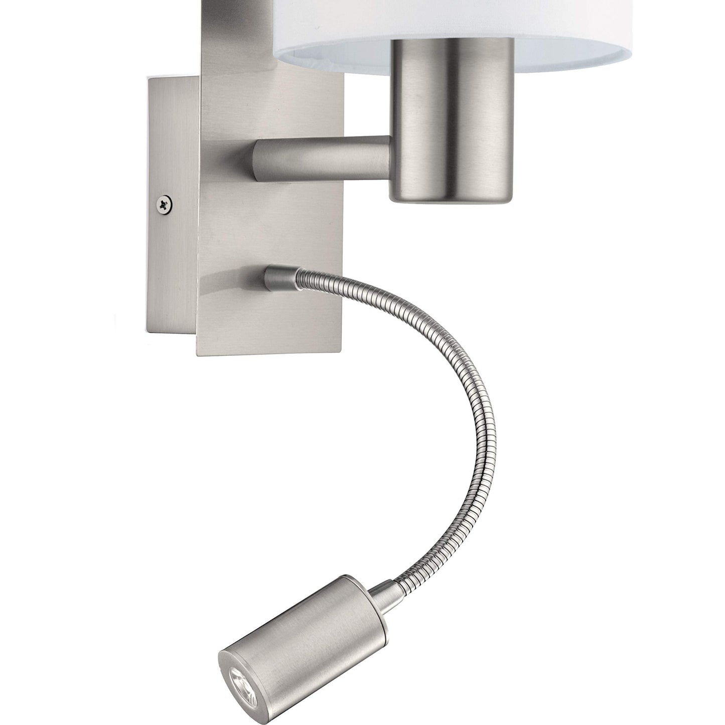Eglo Pasteri LED Wall Light, Nickel Matt Steel and White Fabric Wall Lamp, E27 Socket, incl. Switch and Flexible Reading Lighting