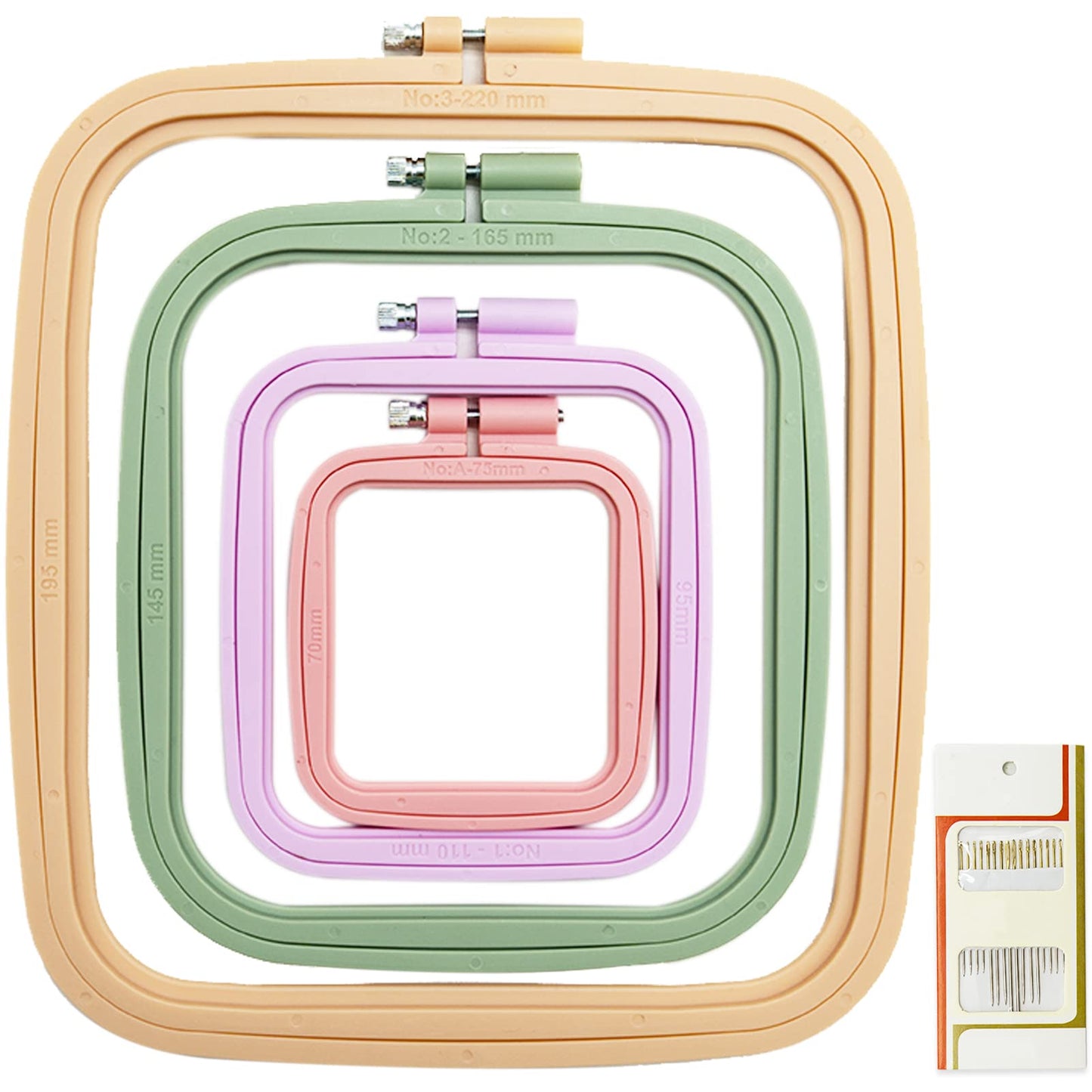 LAMXD 4 Pieces Embroidery Hoop Rectangle Square Embroidery Frame Cross Stitch Hoop Sewing Tool for Art Craft Handy Sewing (Multicolor),with Gold Eye