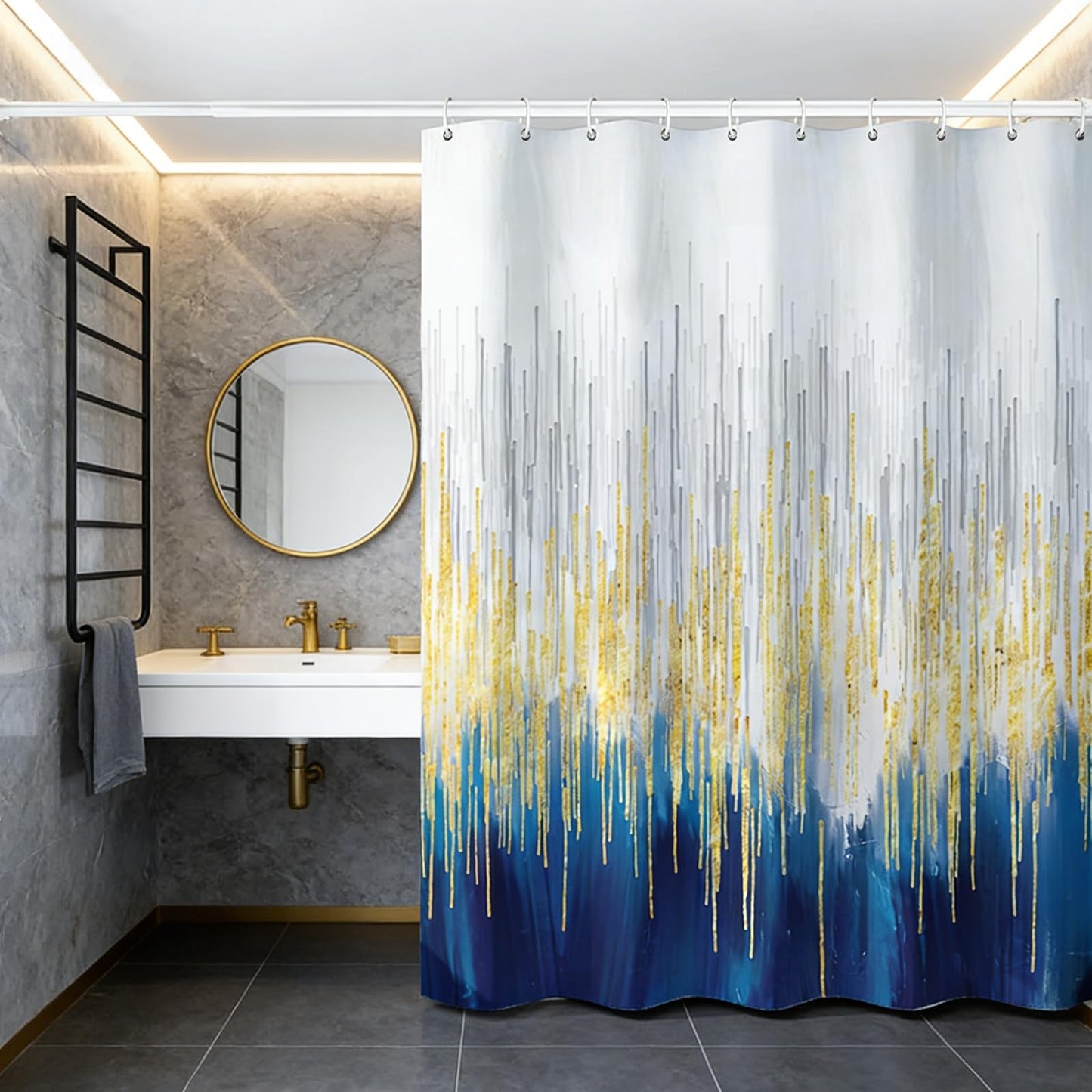 Lirzxin Shower Curtain 180 x 200 cm, Anti Mould Shower Curtain Waterproof Polyester Abstract Geometric Stripes Gradient Theme Modern Thick Bathroom