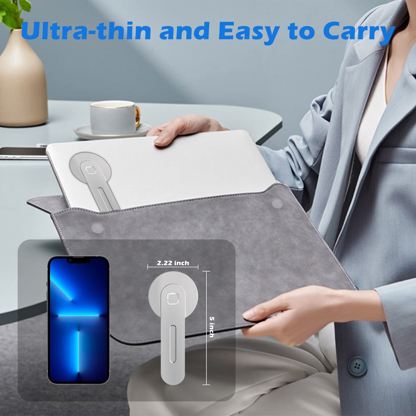 imluckies Magnetic Laptop Phone Holder, Adjustable Computer Monitor Side Mount Clip Compatible with iPhone 16/15/14/13/12 Series & MagSafe Case & All