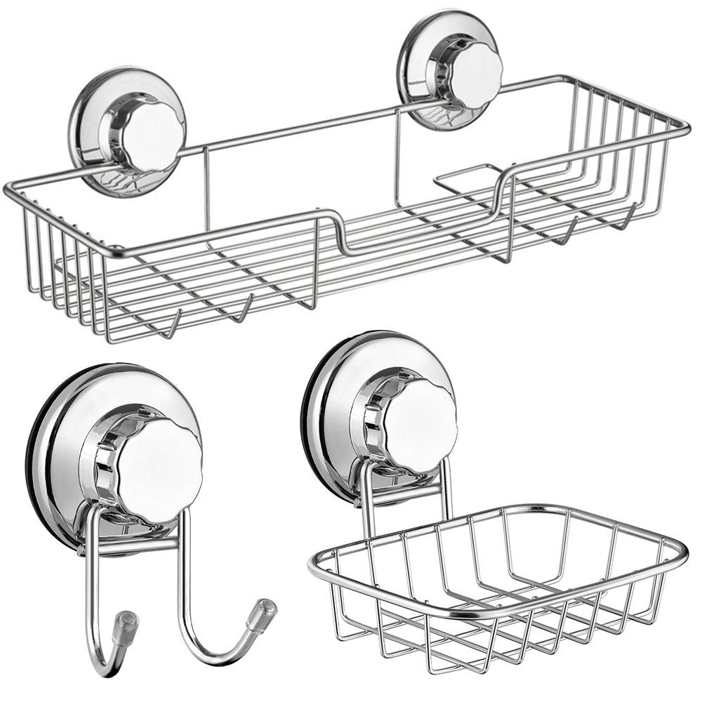 SANNO Suction Cup Shower Caddy/Soap Dish/Bath Hook-Shower Organizer Accessories Kitchen Storage Basket for Shampoo, Conditioner, Soap- Anti Rust
