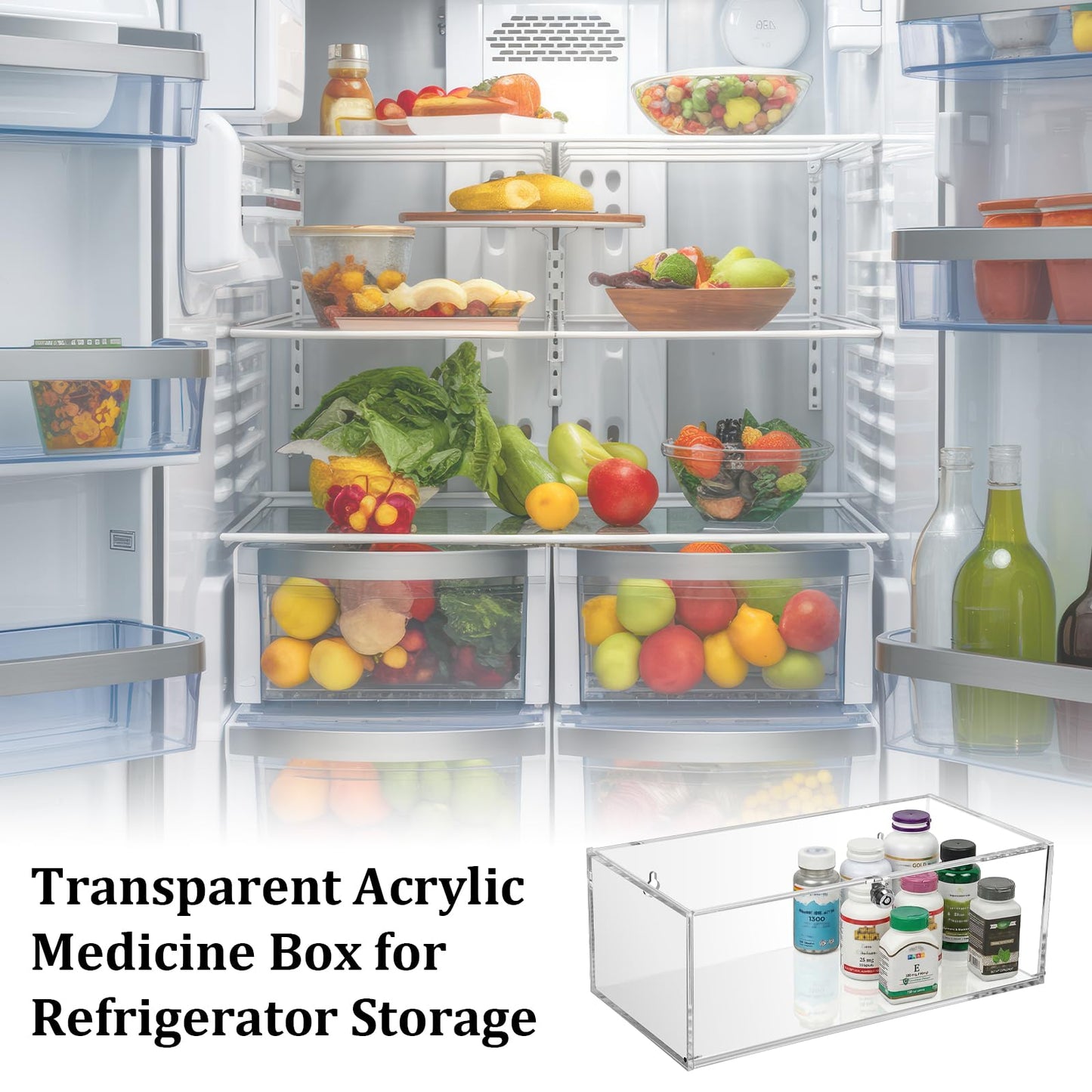 TOLIDA Acrylic Refrigerator Medicine Box with Keys, Large