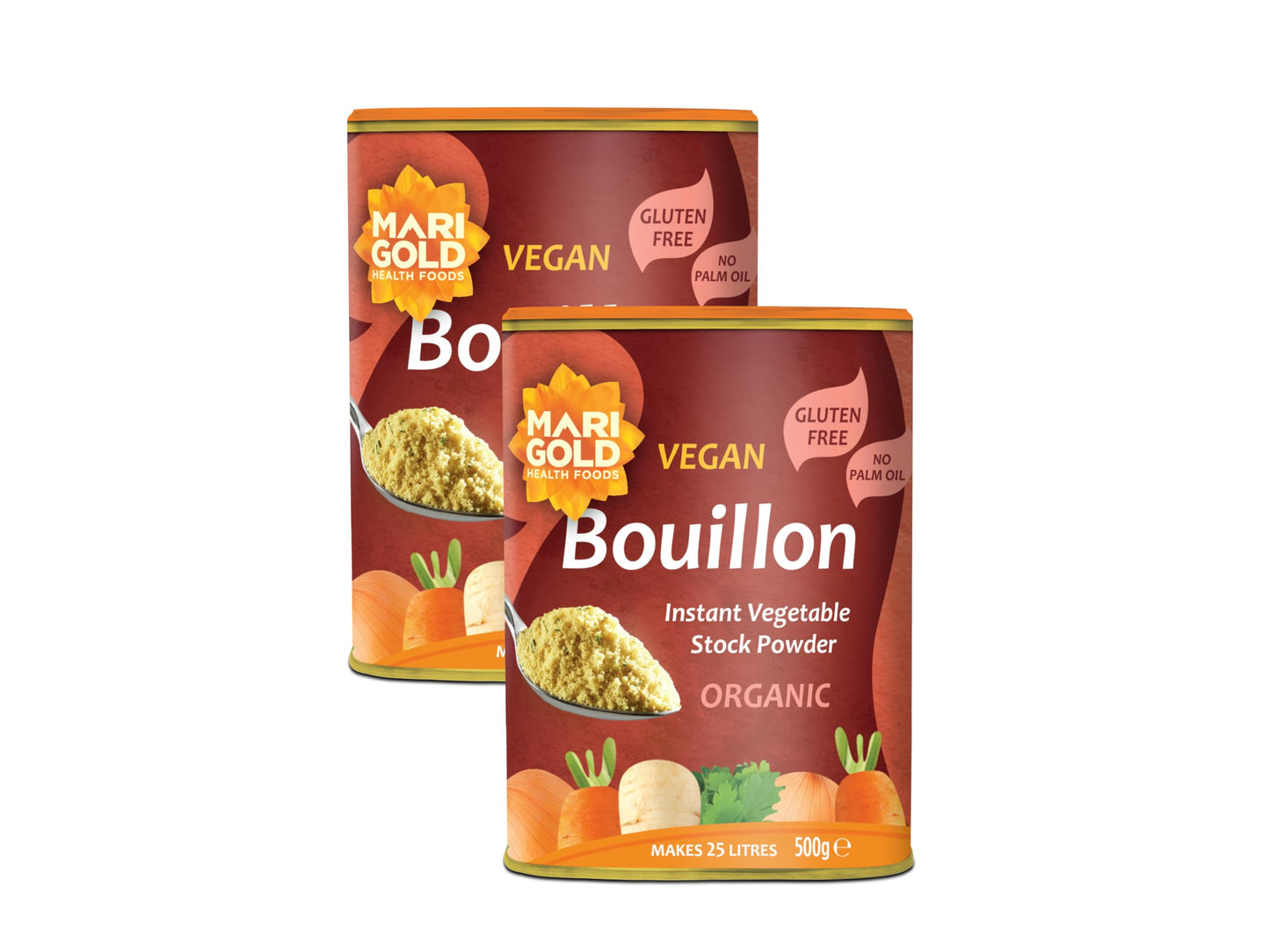 Marigold Organic Vegetable Bouillon Powder, 500g (Pack of 2) ? Instant Vegan Stock Powder, Natural Ingredients, Low Calories ? Ideal for Soups, Stews
