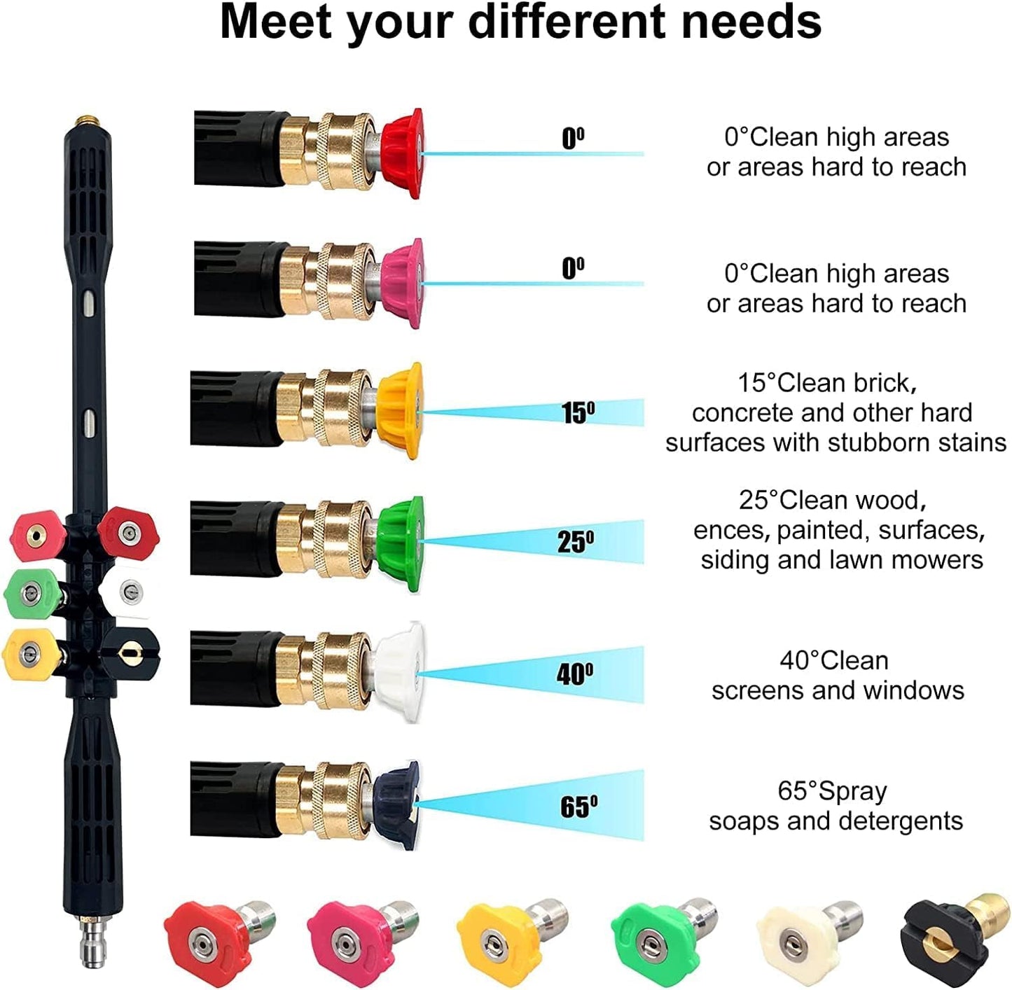 Pressure Washer Extension Wand - 9 Pack Gutter Cleaning Tools Extension Wand, Power Washer Replacement Lance with 5 Nozzle Tips, 1/4" Quick Connect,