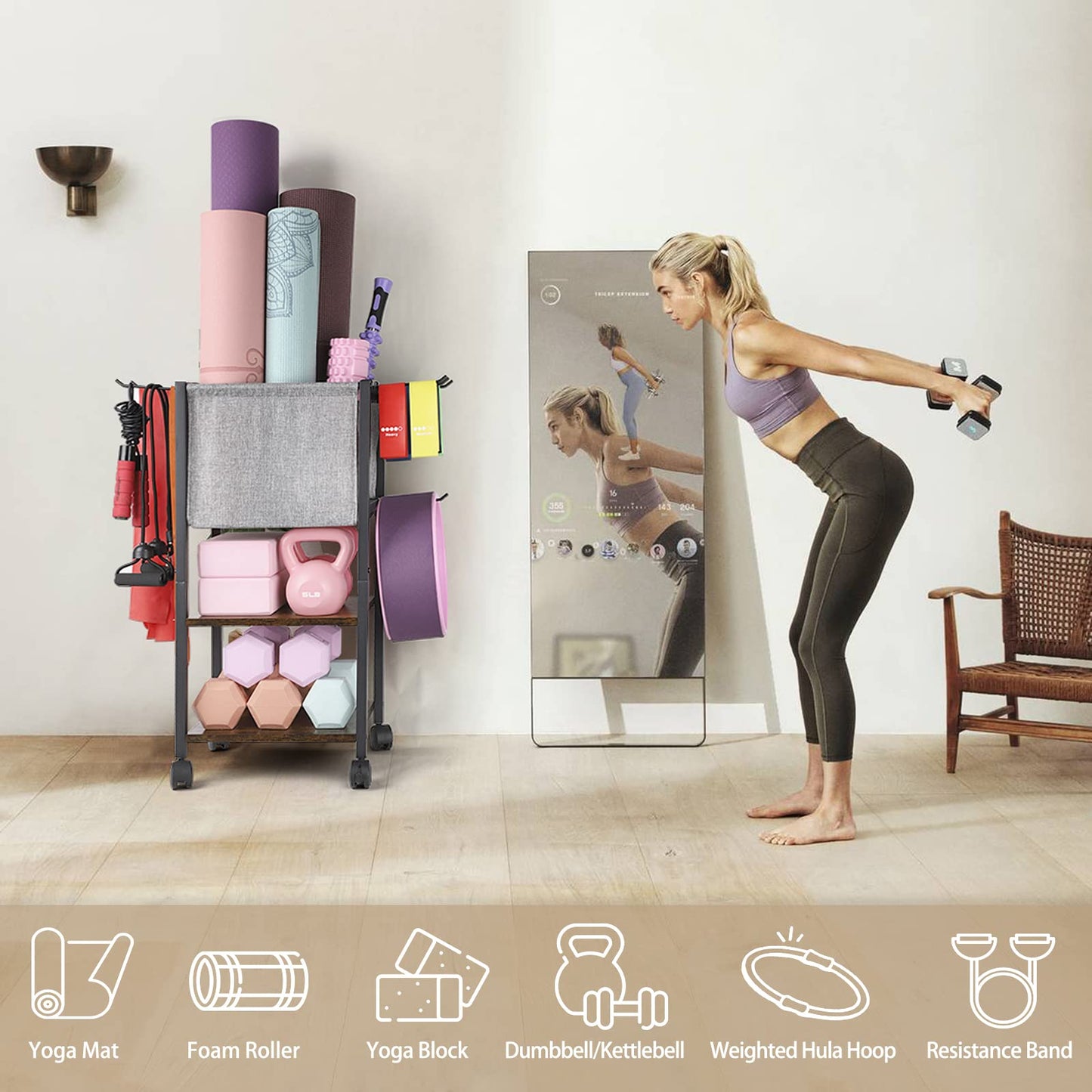Yoga Mat Storage Rack Home Gym Equipment Workout Equipment Storage Organizer Yoga Mat Holder for Yoga Block,Foam Roller,Resistance