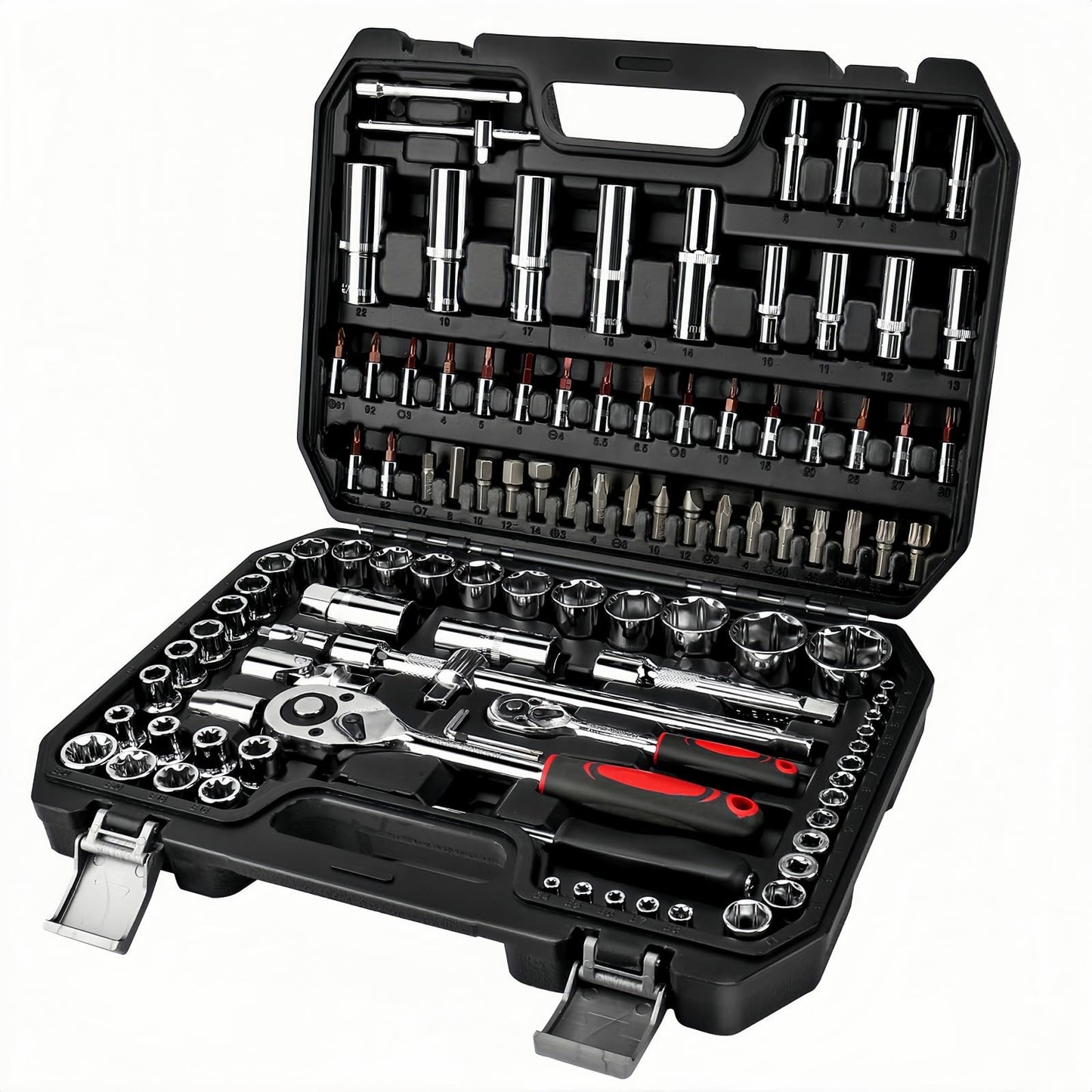 HUIYOPU 108-Piece Socket Set,1/4" &1/2" Drive Ratchet with Bits, Quick Release Ratchet Wrench - CR-V Mechanic Tool Set for Home Repairs, Workshops,