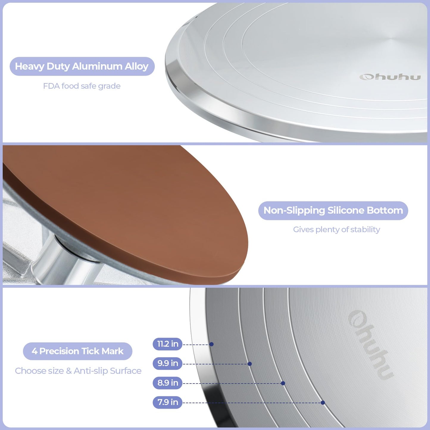Cake Turntable, Ohuhu 12 Inch Cake Decorating Turntable, Aluminium Alloy Cake Rotating Stand with 2 Icing Spatula and 3 Comb Icing Smoother, for