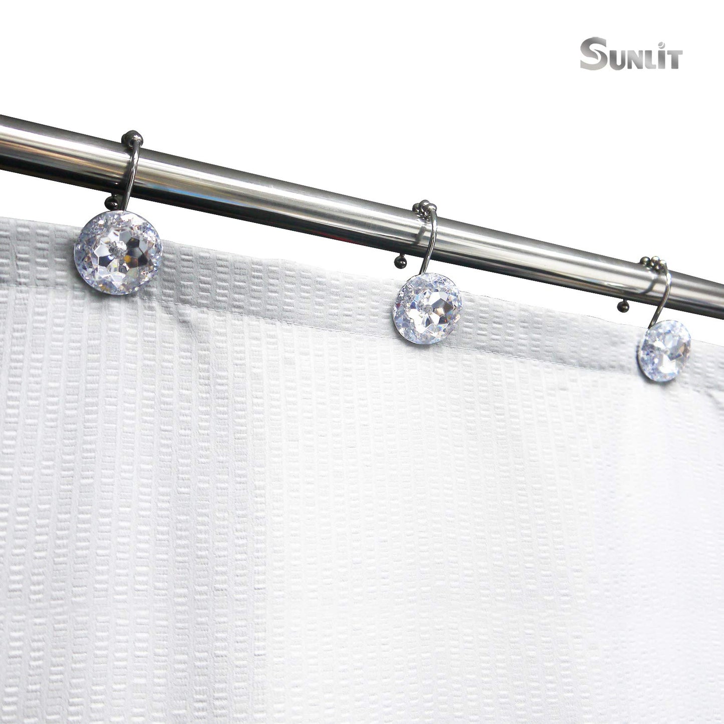 Sunlit Luxury Design Round Clear Diamond Crystal Gem Bling with Glide Balls Shower Curtain Hooks