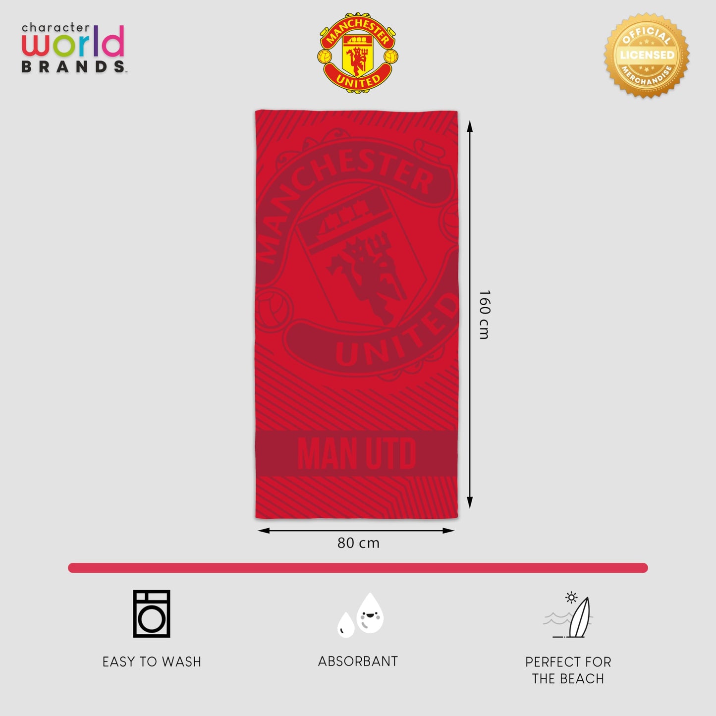 Manchester United FC Officially Licenced Towel | Super Soft Feel, Goal Design | Perfect The Home, Bath, Beach & Swimming Pool