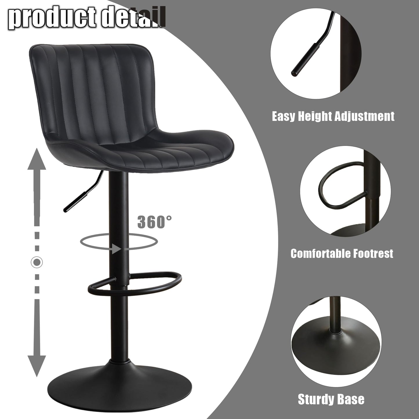 Kidol&Shellder Bar Stools Set of 2 Modern Breakfast Bar Stools, Black