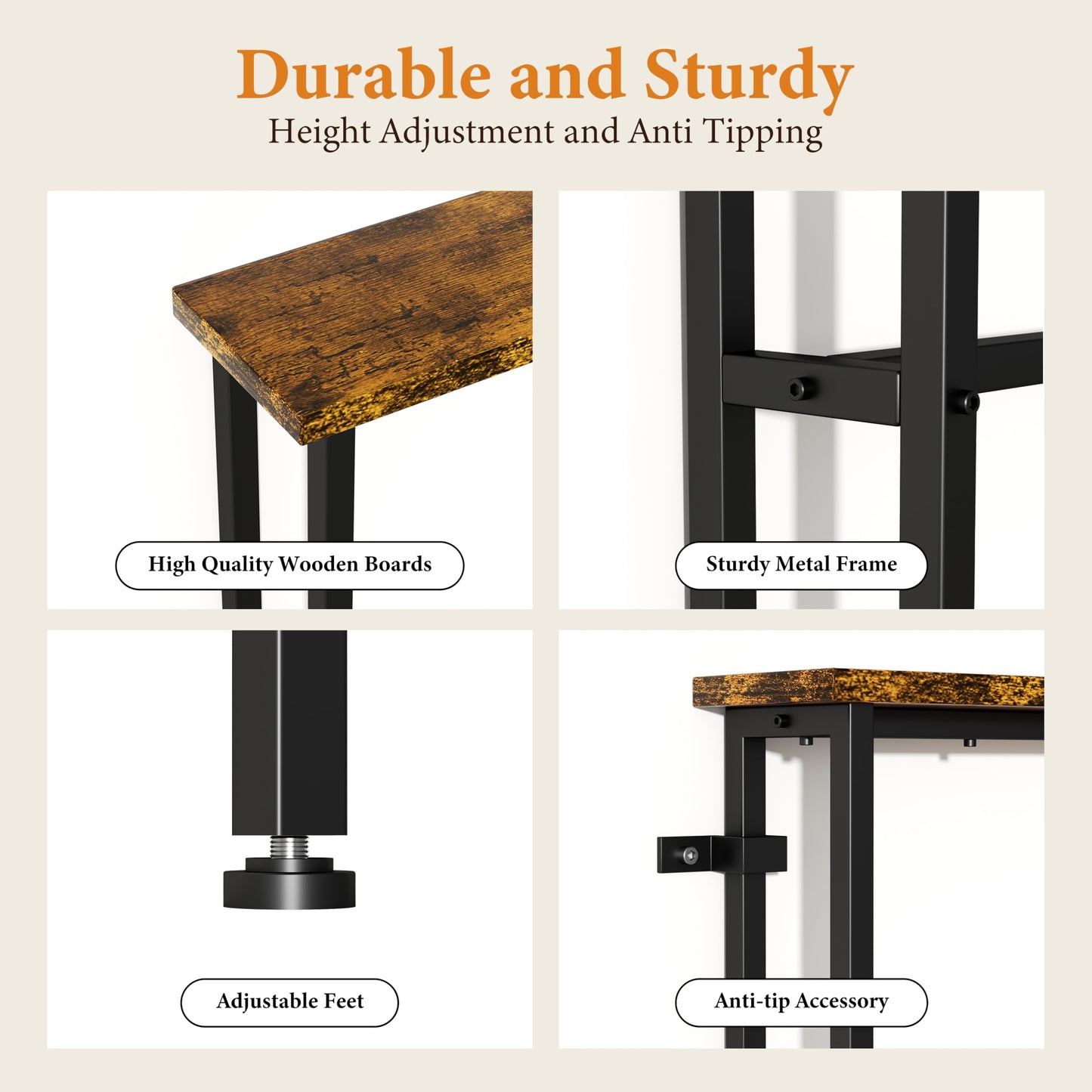 Keelian 160 cm Behind Sofa Console Table with Power Outlet Rustic Brown