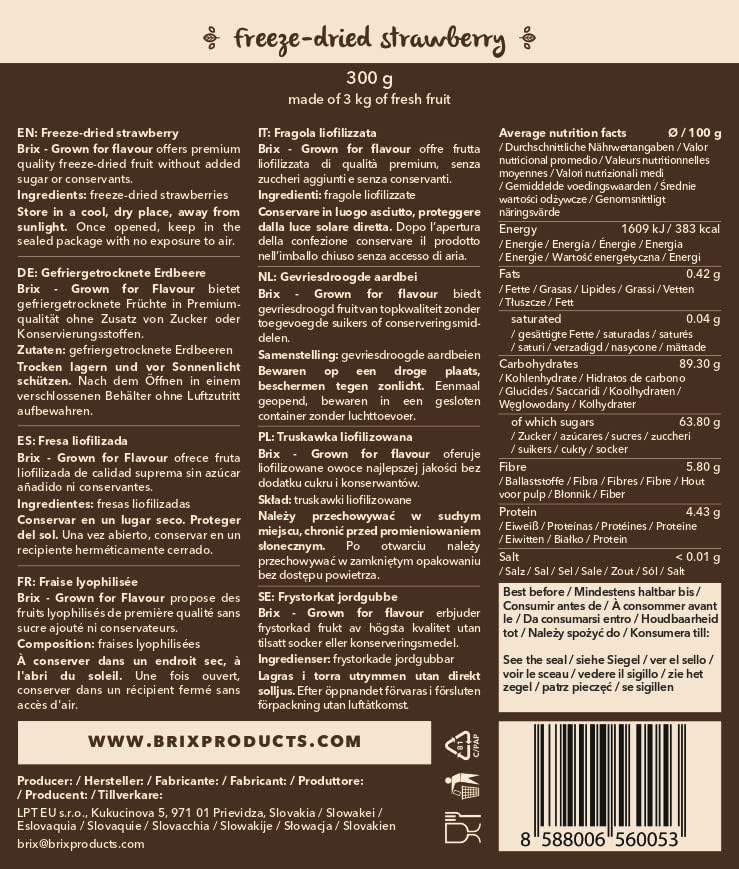 BRIX Freeze Dried Strawberry Halves | 100% Natural Dried Strawberries 300g | Great Taste Award Dried Fruit | Non-GMO, Gluten Free, Vegan & Vitamins Retained
