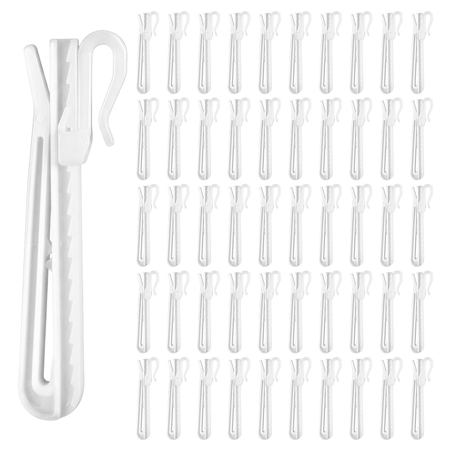 50 Pcs Pinch Pleat Curtain Hooks, Adjustable Plastic Curtain Hooks 85mm Ratchet System Drapery Pin Hook for Drapes Window Door Curtains Shower