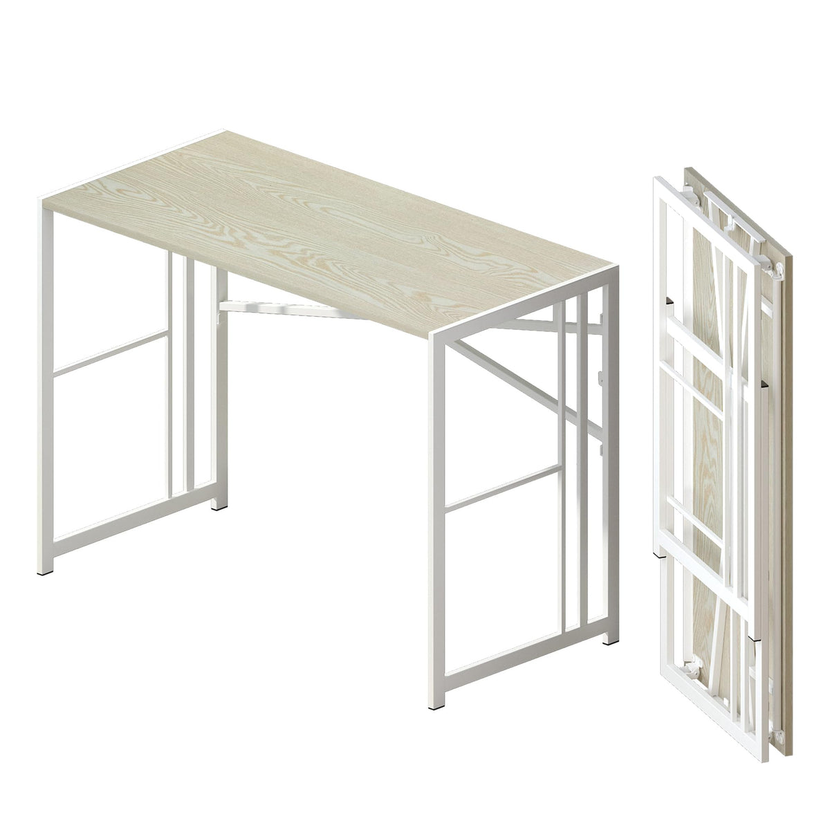 Lutown-Teen 103 cm Folding Computer Desk, Natural and White