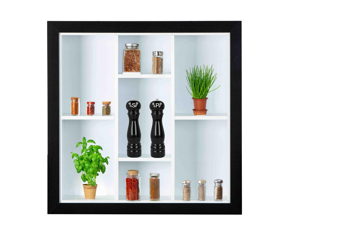 Inter Link 7 Compartments Collector Wall Shelf, Black/White, 66,5 x 13,7 x 66,5 cm