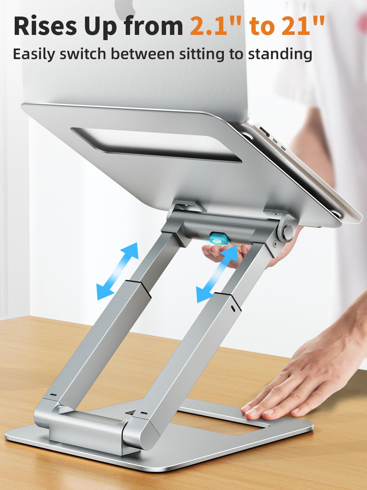 Laptop Stand for Desk Adjustable Height, Ergonomic Sit Stand Computer Stand for Good Posture, Aluminum Standing Laptop Riser for Protecting Spine