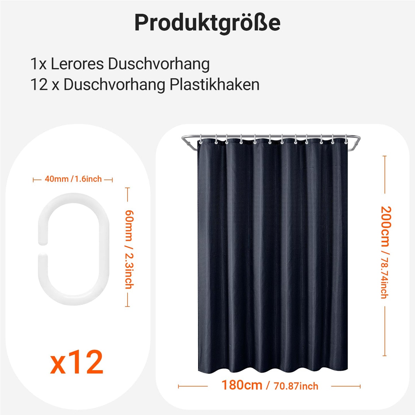 Lerores Shower Curtain, 180 x 200 cm, Waffle Man Blue, Weighted Hem, Anti-Mould Textile, Water-Repellent