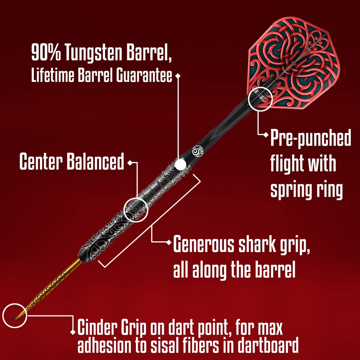 Shot! Darts Warrior Kapene Steel Tip Dart Set 90% Tungsten Barrels 23 gram