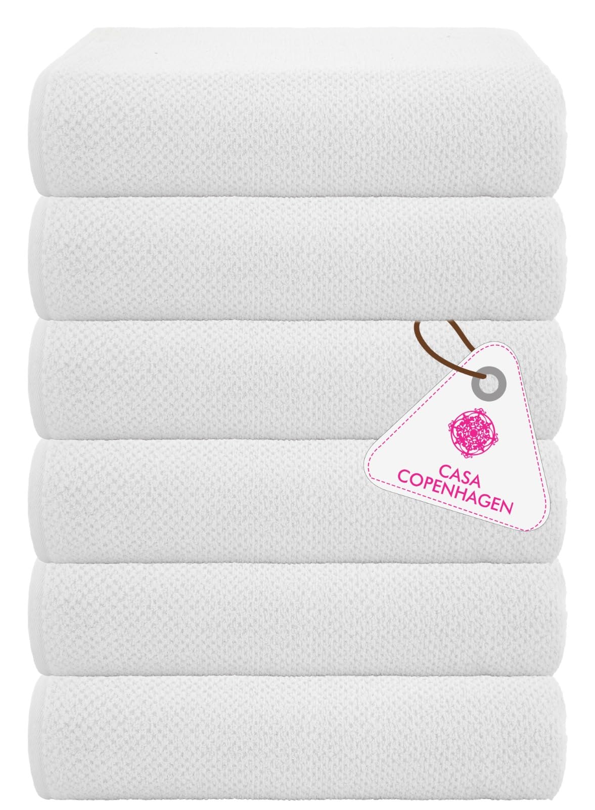 CASA COPENHAGEN Popcorn Textured 6-Piece Small Bath Towel Set - White, 550 g/m², 6-piece small bath towels, cotton towels for rough and tough use