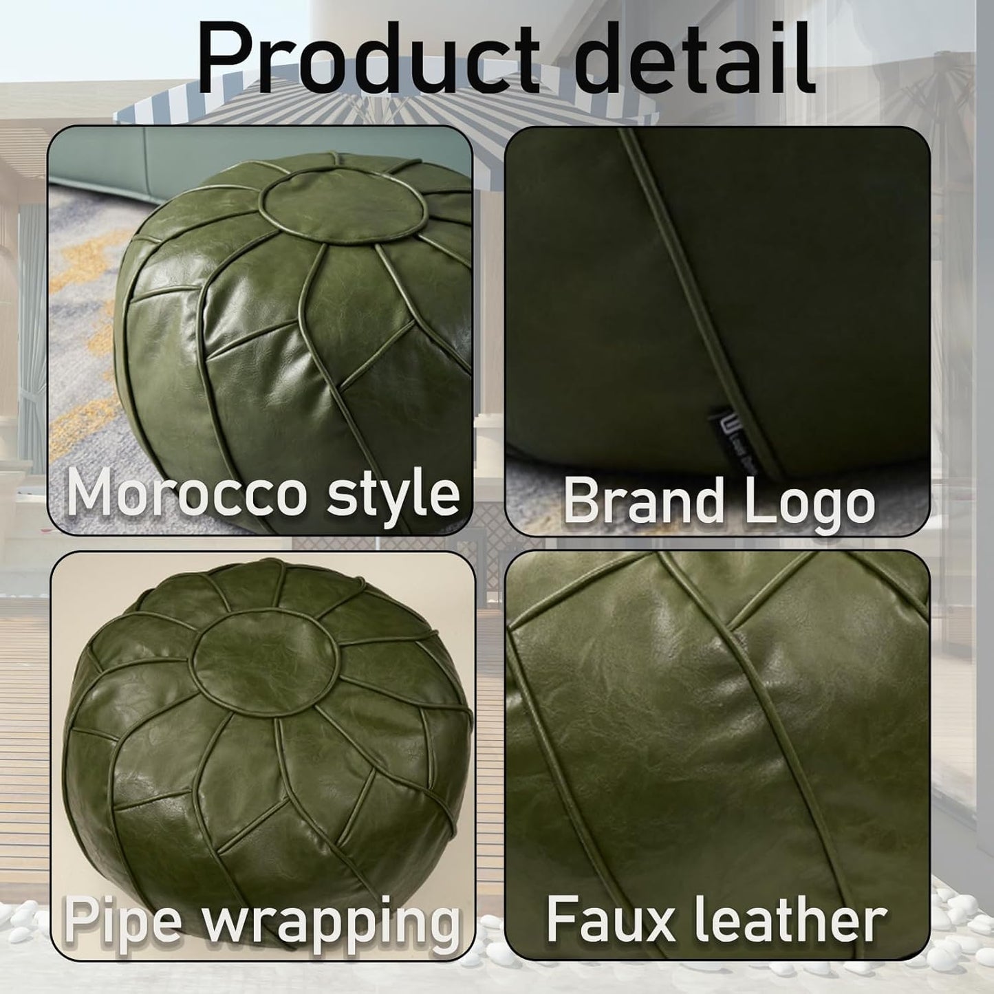 Louis Donné Premium Artisanal Leather Pouffe, Handmade Unstuffed Ottoman Round Pouf Cover, Footstool, Round Pouffe Foot Stool Floor Cushion… (lvse109)