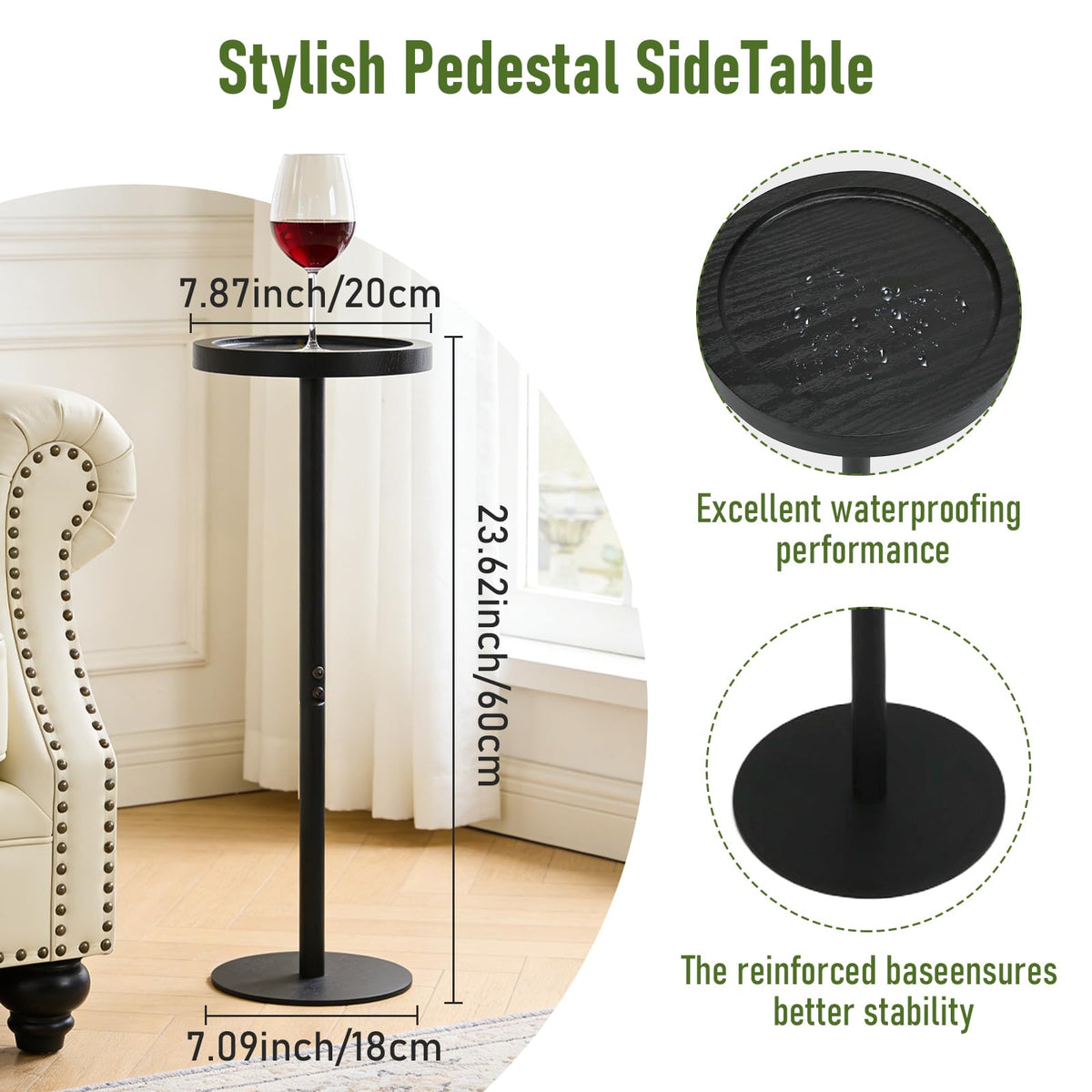 Simcat Small Round Side Table, Drink Table for Small Spaces and Modern Decor (2, Black)